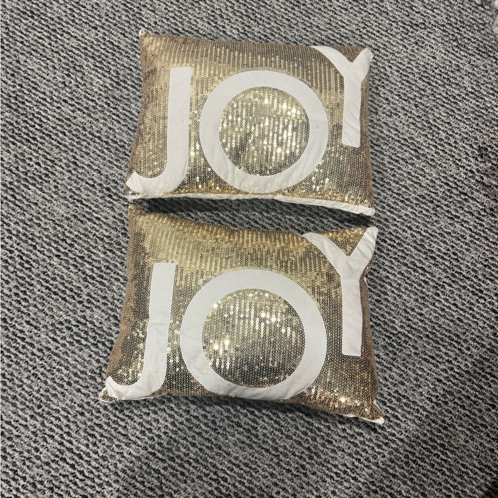 Gold Sequin JOY Throw Pillows